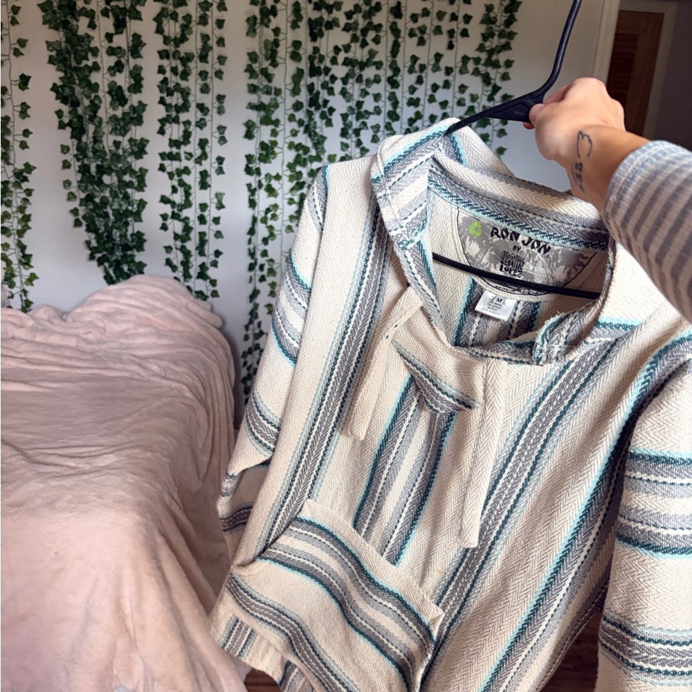 Ron Jon Blue and Cream Striped Hoodie